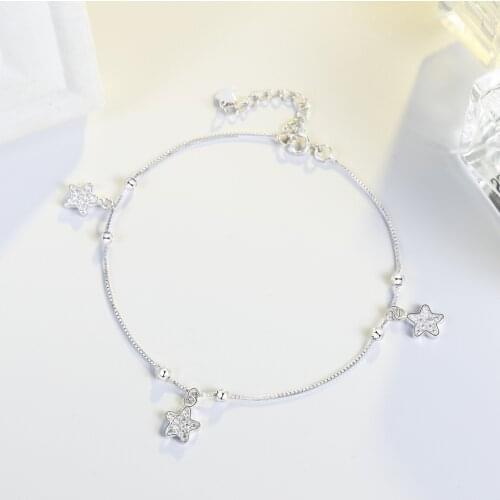MIQIAO 925 Silver Foot Jewelry Female Simple Temperament Niche Design Fresh Student Korean Version Of The Little Star Anklet