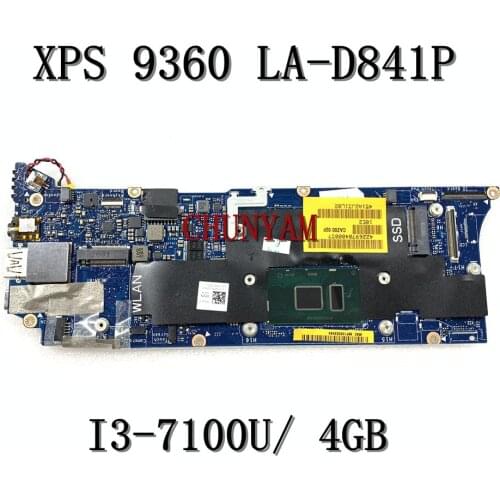 NEW I3-7100U + 4GB FOR DELL XPS 13 9360 Laptop Notebook Motherboard LA-D841P CN-0J54PM J54PM Mainboard 100% tested