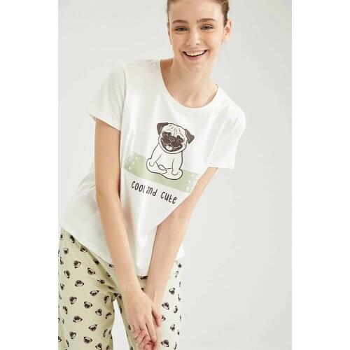 New 2021 Women Pajamas Short Sleeve Women Pajamas Set Men Pure Full Cotton Pajamas Pajamas Suit Homewear For Woman Elastic Waist Spring Autumn Summer Slim Comfortable Different Multicolored Casual