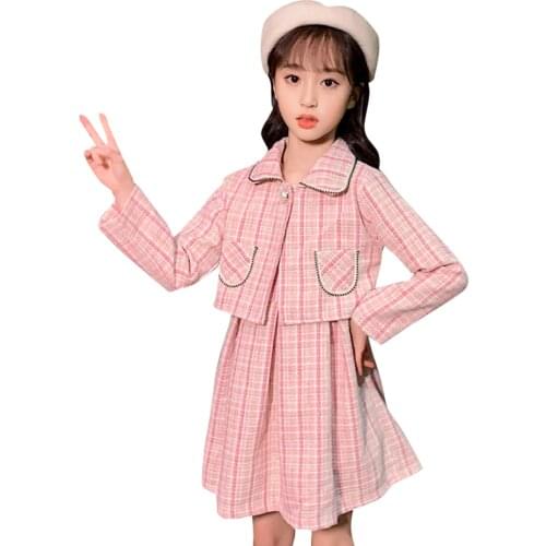 Clothes For Girls Plaid Jacket + Skirt Costume For Girls Casual Style Children Clothes Girl Spring Autumn Childrens Clothing
