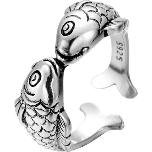 Romantic Fashion Small Goldfish Pisces Fish Kiss Animal Elegant Opening Rings for Women Daily Wearing Jewelry