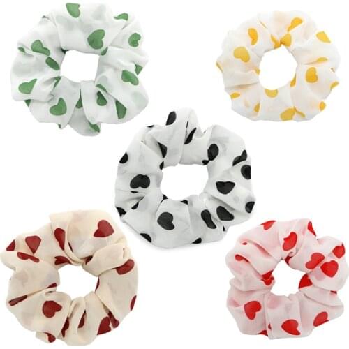 Hot Chiffon Dot Love Heart Print Scrunchies Ponytail Hair Bands Rope Elastic Rubber Accessories