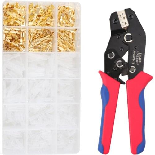 SN-48B Crimp 600pcs 2.8/4.8/6.3mm Plug Terminal Crimping Pliers Range 0.5-1.5mm AWG 20-15 Wire Terminal Crimping Hand Tool Kit
