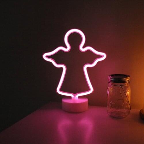 Flamingo Cactus Christmas angel LED Neon Night Light With Base USB And Battery-Powered Table Lamps For Kids Room Holiday Gifts