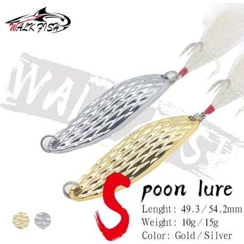 WALK FISH Metal Spinner Spoon Fishing Lures 10g 15g 20g Gold Silver Artificial Bait With Feather Treble Hook Trout Pike Bass
