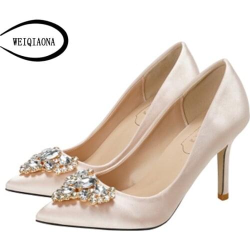WEIQIAONA New Sexy Rhinestone Shoes Luxury Party wedding shoes Women Shoes Pionted Toe Pump High Heels Ladies Shoes