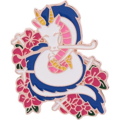 Japanese Anime Dragon Cherry Brooch Enamel Pin Fantasy Cherry Blossoms Brooches for Women Men Kids Metal Badges Jewelry