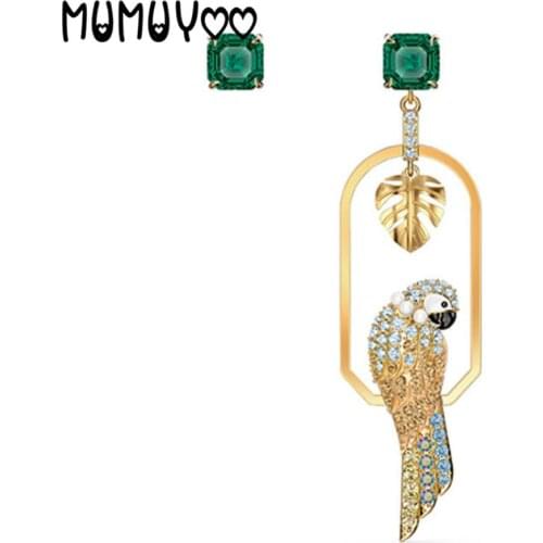 SWA Fashion Jewelry High-quality Charm Smart and Cute Parrot Asymmetrical Detachable Design Women Earrings Various Wearing Ways