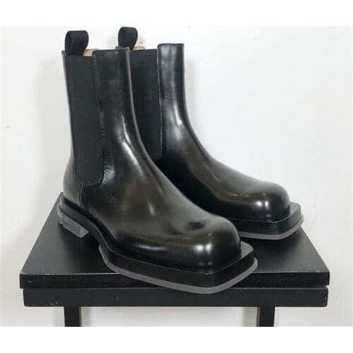 2021 New Square Toe Women Chelsea Boots Thick Sole Platform Ankle Boots Black Autumn Botas Mujer Ladies Slip-on Footwear