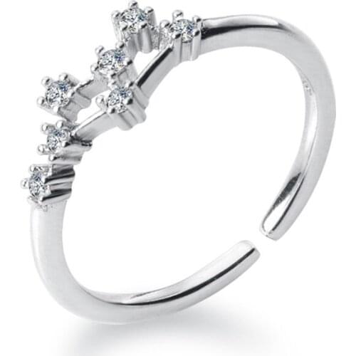 925 Sterling Silver AAA Cublic Zirconia Scorpio Taurus Twelve Constellation Zodiac Sign Rings Women Wedding Jewelry Adjustable