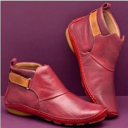 Women Plus Size Retro Leather Ankle Zipper Womens Boots Casual Round Toe Low-Heele Non-Slip Roman Short botas femininas