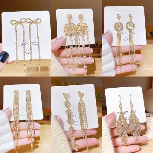 Womens Tassel Fringe Earrings 2021 Fashion Full Crystal Pearl Dangle Drop Earrings Vintage Golden Silver Brincos Jewelry