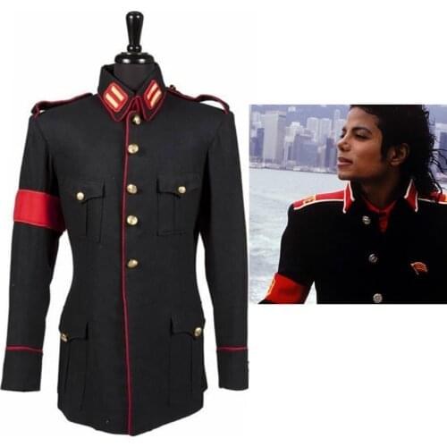 Rare Classic Fashion MJ MICHAEL JACKSON Costume Black Informal Military Woolen Clothing Winter Jacket Outwear