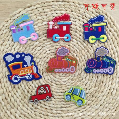 50pcs/lot Vintage Train Car Bear Embroidery Patch Kids Clothing Decoration Sewing Accessories Diy Iron Heat Transfer Applique