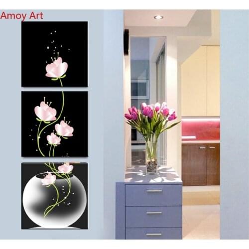 3 Piece Canvas Painting vertical wall art bottle flower Decor Modern Paintings Prints For Living Room Bedroom Wall Art No Frame