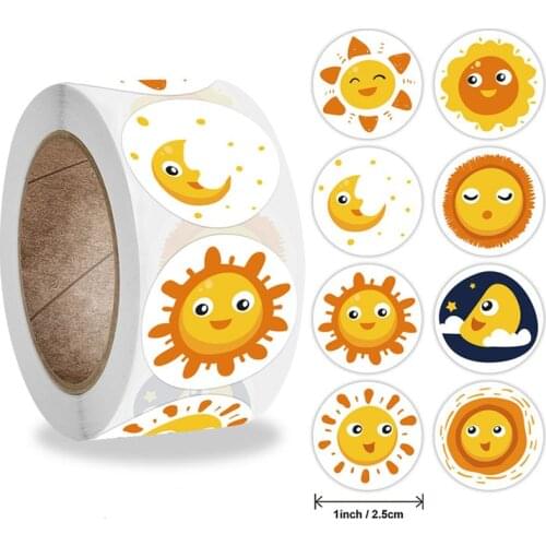 500pcs/Roll Cute Sun Series Stationery Sticker For Kids Gift Fashon Creative Learning Reward Toy Classic Smile Stickers