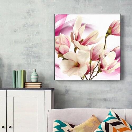 5D Diy Full Square Round Diamond Painting Beautiful Flower Mosaic Rhinestone Embroidery Cross Stitch White Magnolia