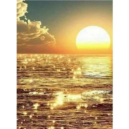 5D Cross Stitch Diamond Mosaic Sunset Sea Natural Scenery Diamond Painting Full Square Diamond Embroidery New Year Decorat E1511