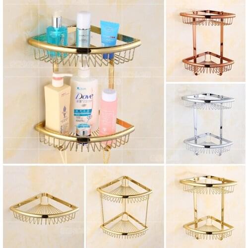 Antique Solid Brass Single Corner Shelf Bronze Basket Double Ceramic Storage/Bathroom Shelves Bathroom Accessories Products
