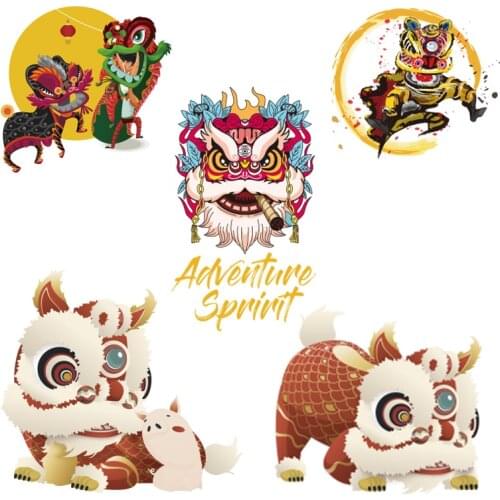 National Tide And Chinese Style Lion Dance Pattern Applique on Clothes On Transfer For Clothing Printed Ironing For Clothing