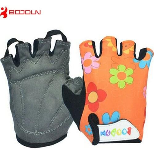 Boodun 5-10Y Kids Bike Half Finger Gloves Cartoon Cycling Gloves Easy Take Off Shockproof Bicycle Sports Short Gloves 6 Colors