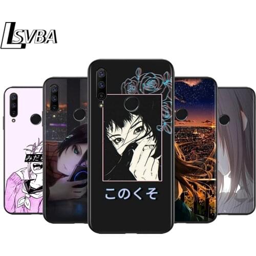 Anti-Fall Soft Black Cover Japanese Anime Aesthetic For Huawei Honor 10i 10 8S 8C 8X 8A 8 7S 7A 7C Pro Phone Case