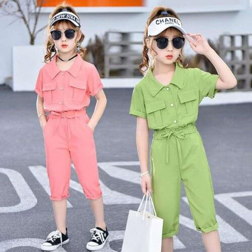 4-13 Yrs Kids Girls Summer Clothes Sets 3 Colors Children Clothing Sets Baby Girls Leisure Suit T-shirt+Pants 2Pcs Outfits Suit
