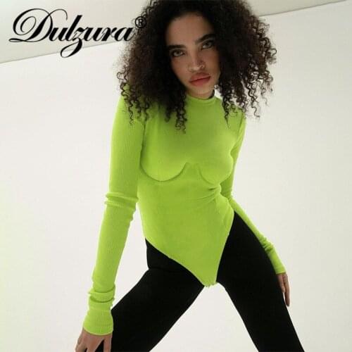 Dulzura Solid Ribbed Women Long Sleeve Patchwork Bodysuit Skinny Casual Streetwear 2021 Autumn Winter Clothes One Piece Body