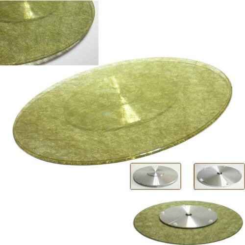 HQ SW02 Luxury Tempered GLASS Turntable Lazy Susan with Golden Wire Glass Top Rotating Server with Aluminum Swivel Plate Base