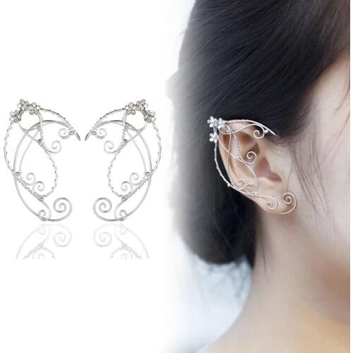Elf Ear Cuffs Clip-on Earrings Filigree Fairy Wrap Earring Elven Cosplay Costume