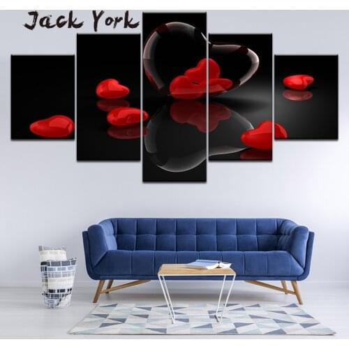 Canvas Painting Transparent and red Love 5 Pieces Wall Art Painting Modular Wallpapers Poster Print for living room Home Decor