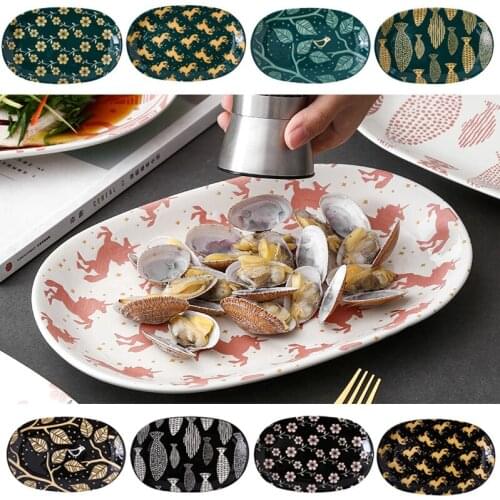 12 inch ceramic dish fish plate colored glaze hand-painted various patterns salads vegetables straits steaks TCP-SYDDP-12inch