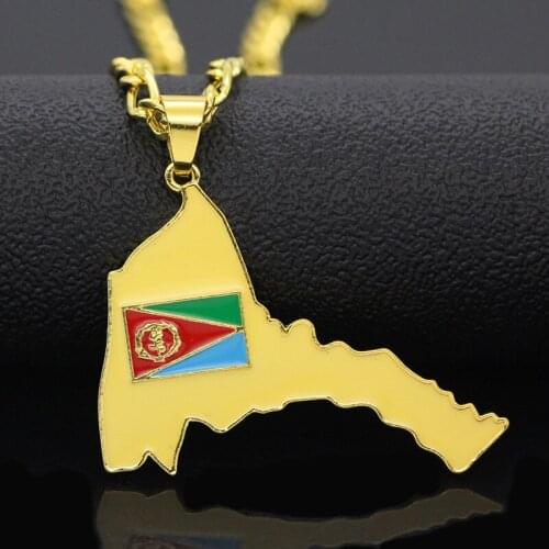 WEIYU Eritrea Map&Flag Pendant Necklaces Women Men Gold Color Ethiopia Jewelry Africa Map of Eritrea Jewelry