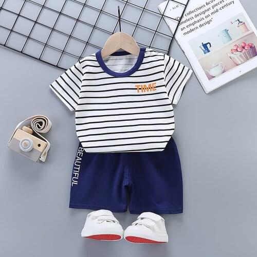 Newborn Baby Boys Girls Clothes Set Summer Toddler Outfits Letters Stripe Print Short Sleeve T-shirt Shorts Sets Baby Clothing