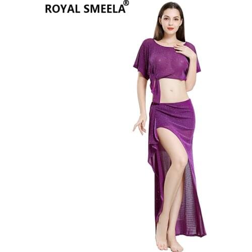 2021 Womens Belly Dance Costume 2 Pcs belly dancing top Skirt dance set Dancer Practice Wear Team Dance Oriental Dance Clothes