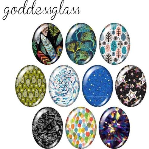 Beauty Feathers Leaves 10pcs mixed 13x18mm/18x25mm/30x40mm Oval photo glass cabochon demo flat back Making findings TB0143