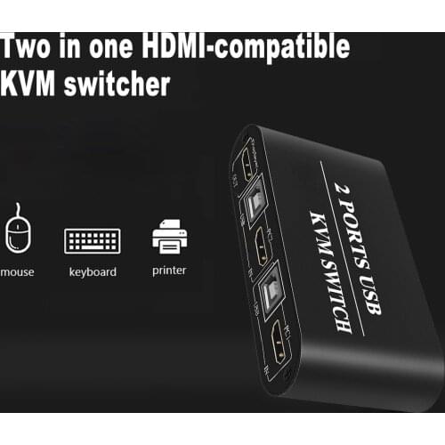 2 Ports HD KVM Switch USB 4K HD Keyboard Mouse Splitter Switcher 2 PC Sharing Printer Keyboard Mouse Manual Box