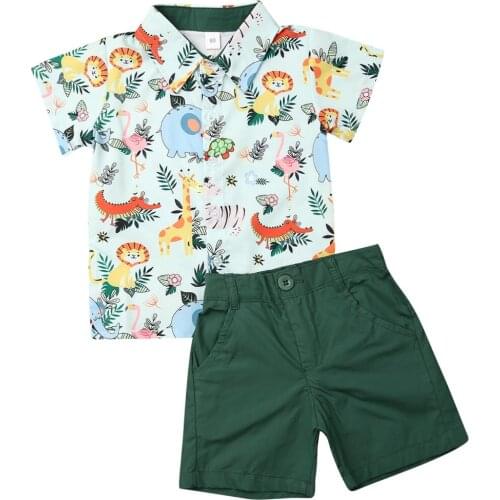 Ma&Baby 1-5Y Summer Child Kid Toddler Baby Boy Clothes Set Cartoon Animal Shirt Top Shorts Outfits Little Gentleman Costumes