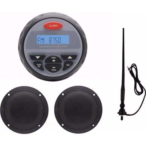 Marine Audio Car Bluetooth Stereo Boat Radio for Motorcycle UTV ATV RZR SPA Bathroom 4" Waterproof Speakers With Radio Antenna