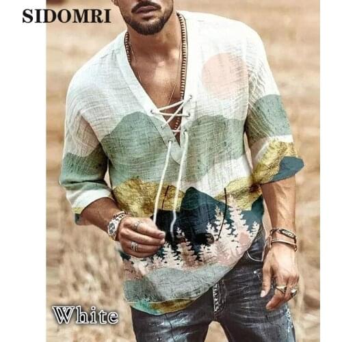 Summer 2021 Mens Fashion Scenic Print Short Sleeve Loose Casual T-Shirt Men Loose Collar Button Shirt silk Chemise Homme