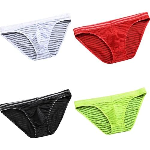Men Underwear Briefs Striped Underpants Seamless Underwear Ice Silk Mesh See Through Gay Sexy Men Underwear Ropa Interior Hombre