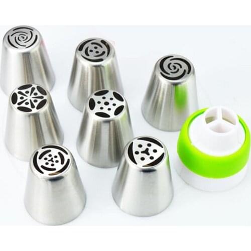 Russian Pastry 7Pcs/Set Nozzles Tulip Icing Piping Cream Nozzles Tips 1Pcs Coupler Decorating Tips Set Cake Cupcake Decorator