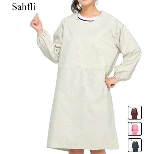 Knife and Fork White Pattern/solid Color Simple Wind Waterproof Adult Long-sleeved Apron Restaurant Overalls with Large Pockets