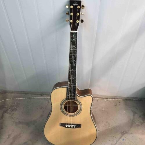 Custom Grand Guitar Ebony Fingerboard Abalone Inlays 45c D Style Cutaway Koa Wood Acoustic Guitar with A11 pickup