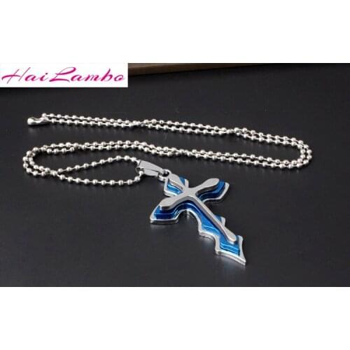 HaiLambo Stainless Steel Charm Cross Pendant Blue Gold Gun Color Pendants Chain Mens Necklace Classic Jewelry Fashion 2020 Dj04