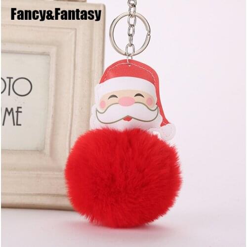 Pompom Faux Rabbit Fur Christmas Keychain Santa Claus Trinket Plush Pom Pom Key Chain Car Bag Key Ring Xmas Gift Chaveiro