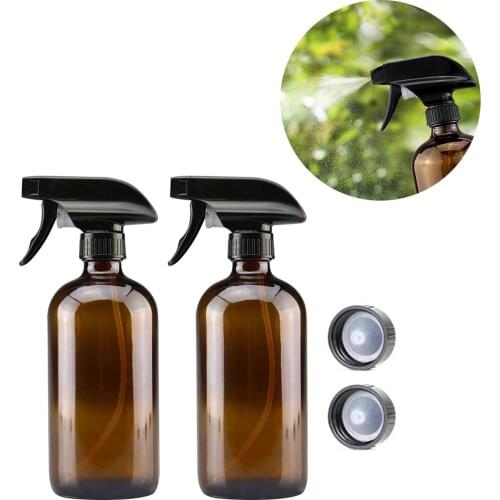 2PCS 500ml Refillable Empty Anti-UV Amber Glass Spray Bottles Container with Triggers Caps for Essential Oils Lotions Perfumes