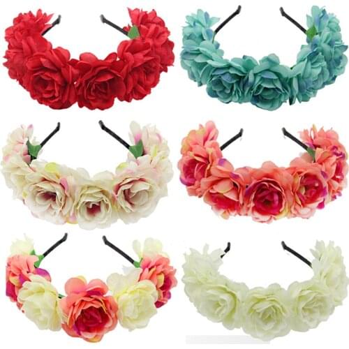 Romantic Floral Princess Headband Flower Crown Headdress Hairbands Beach Wedding Party Hair Accessories Performance Photography