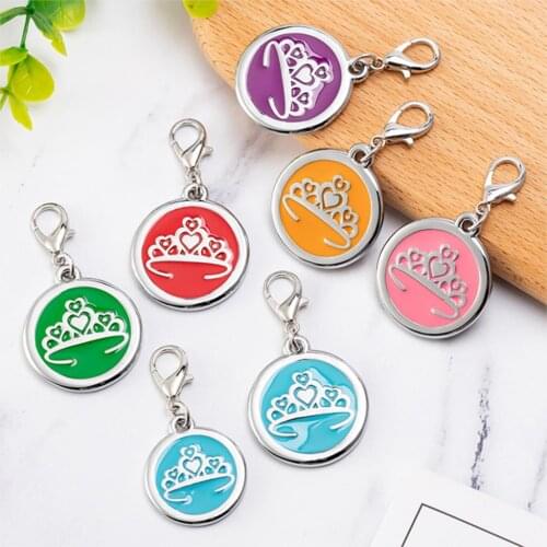 2 PCs Zinc Based Alloy Pet Memorial Charms Pendant For Jewelry Making Round Silver Color Setting Green Crown Enamel 25mm