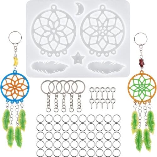 Silicone Resin Molds Dream Catcher Casting Molds With Keyring JumpringDIY Jewelry Pendant Resin Craft Molds Home Decoration